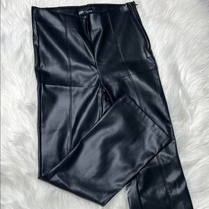 Pre-owner Zara Midnight Faux Leather Trousers size medium